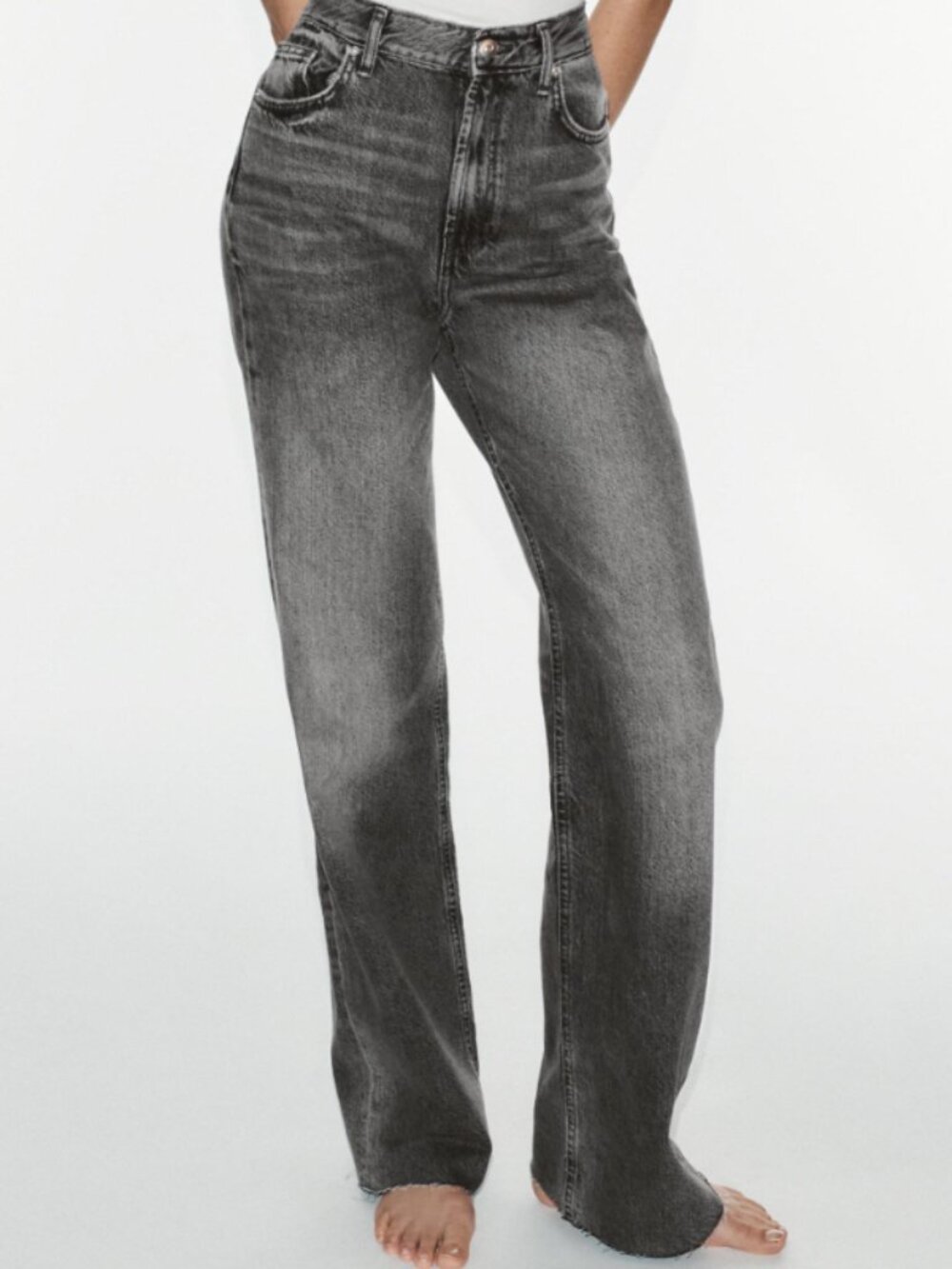 ZARA HIGH-RISE WIDE-LEG JEANS Black 0
